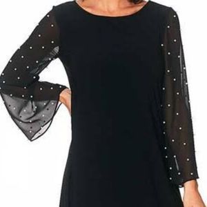 MSK Pearl Emblished Sheer Sleeves Black Unlined Dress Size Medium